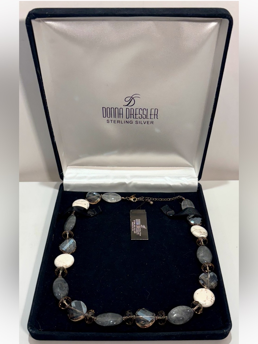 Donna Dressler Sterling Silver Crystal & Art Glass Statement Necklace